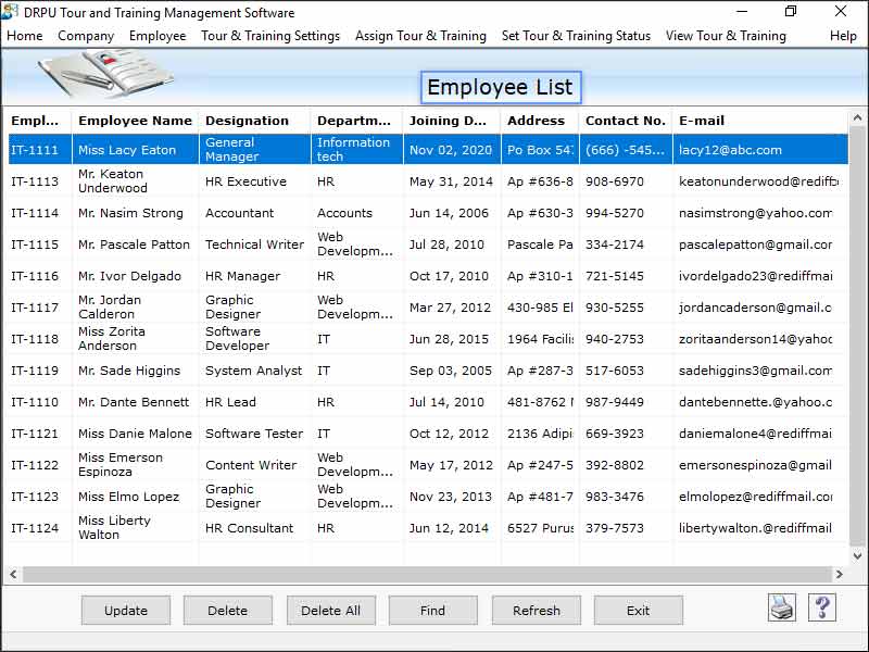Screenshot of Training Planner Software
