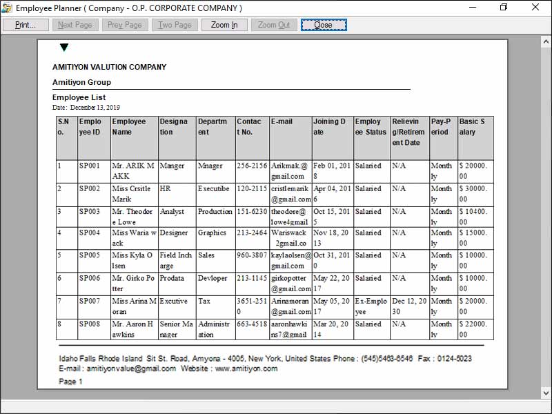 Employees Payroll Software screen shot