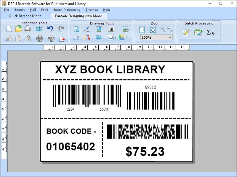 Screenshot of Barcode Generator for Library System