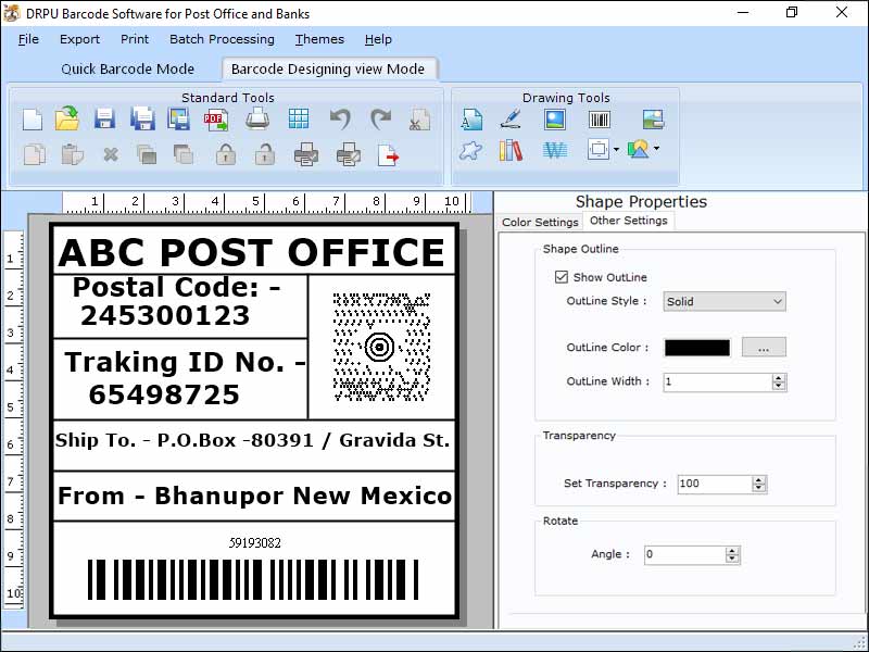 Screenshot of Postal Mail 2D Barcodes
