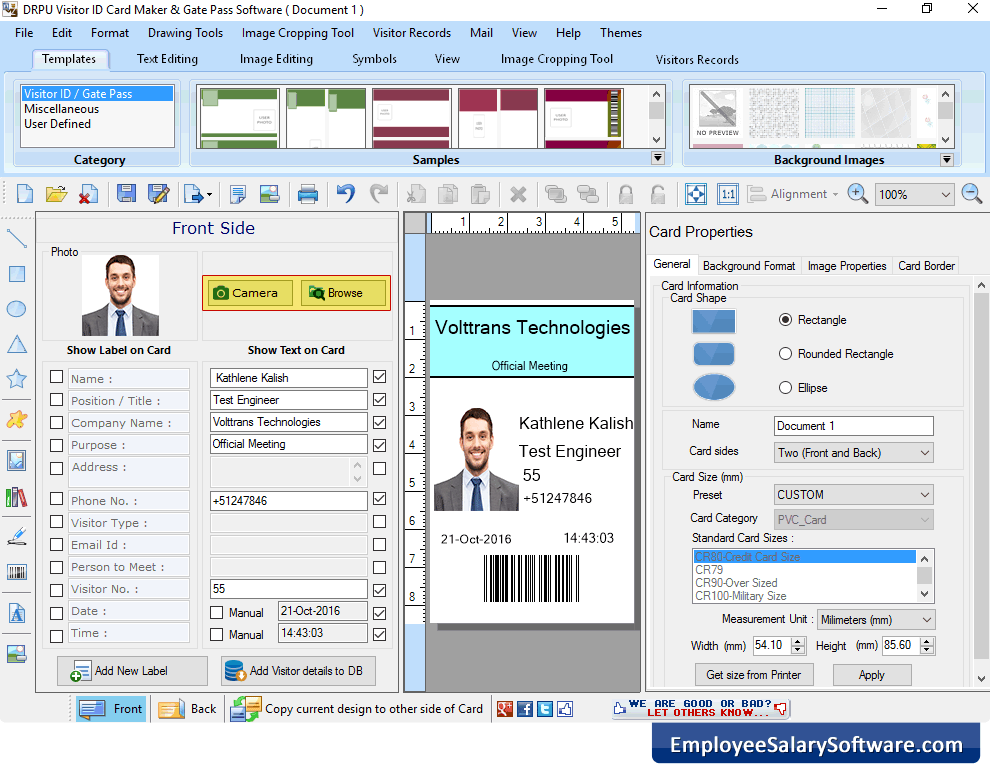 Visitor ID Card Design Software Screenshots of how to generate Visitor