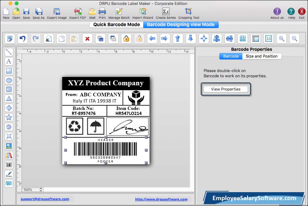 barcode properties